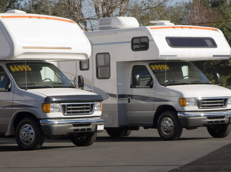 Class C RVs at dealership lot