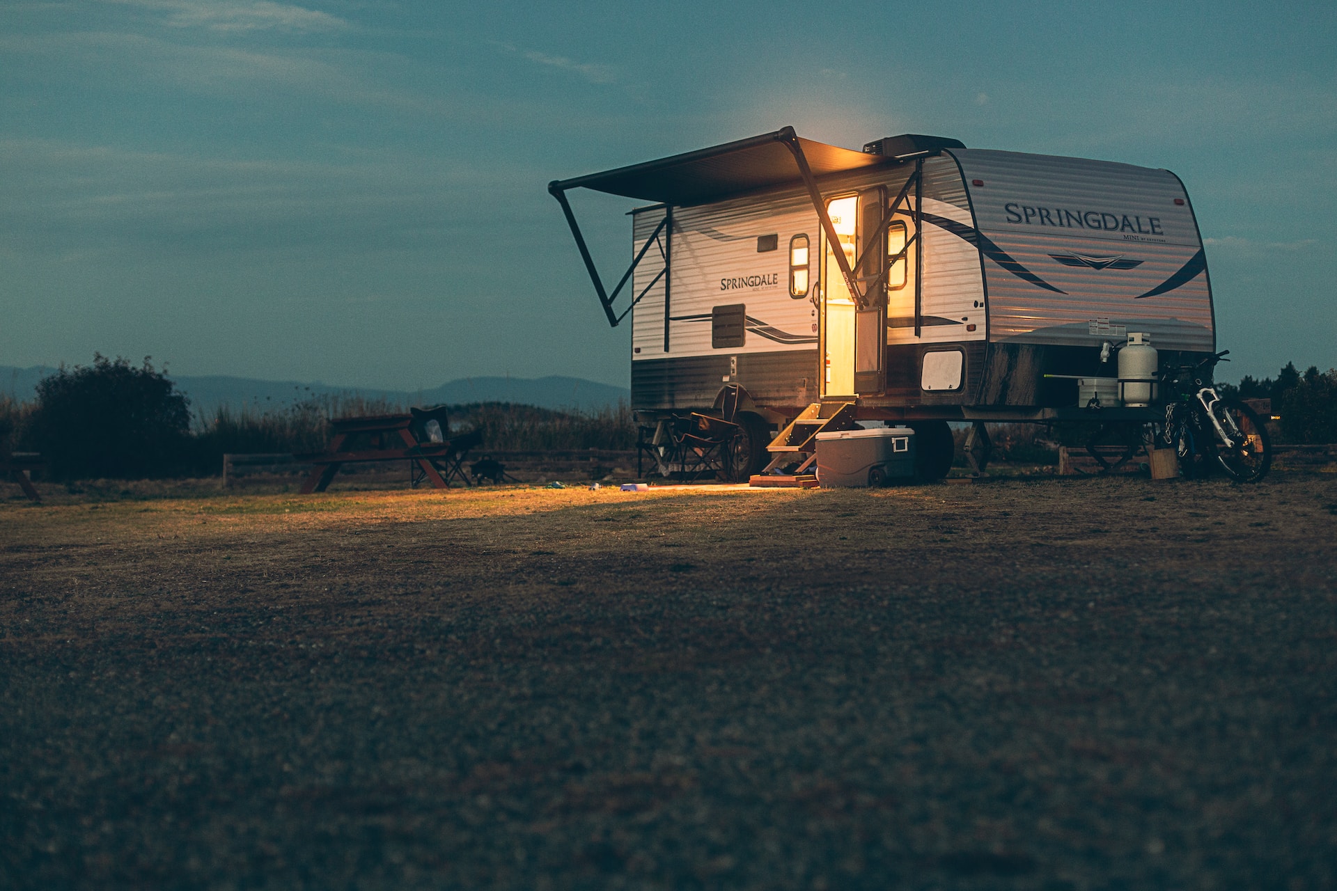 camper trailer at night