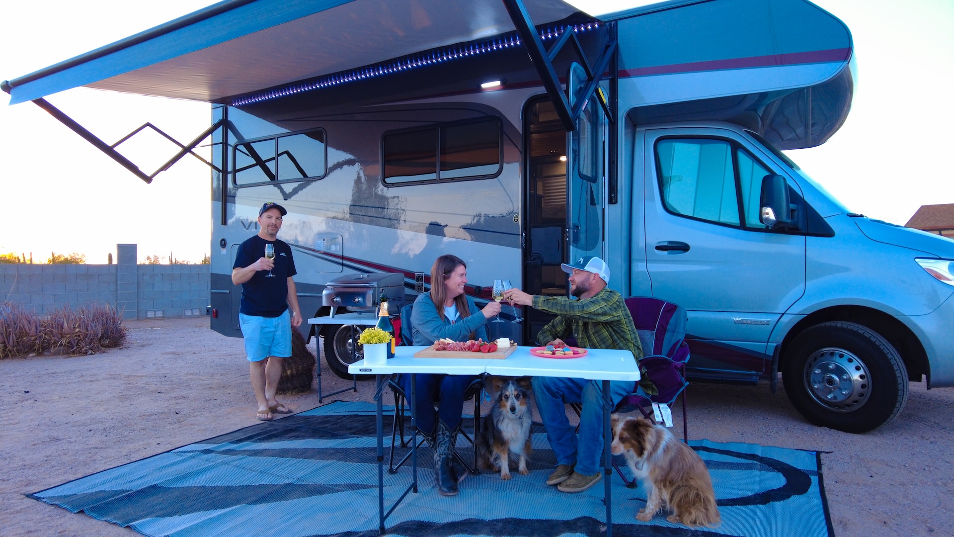 Family with RV at campground