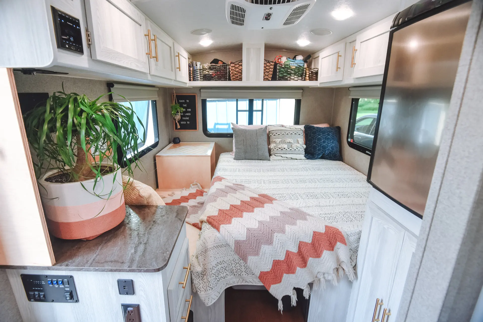 Nicely decorated RV interior.