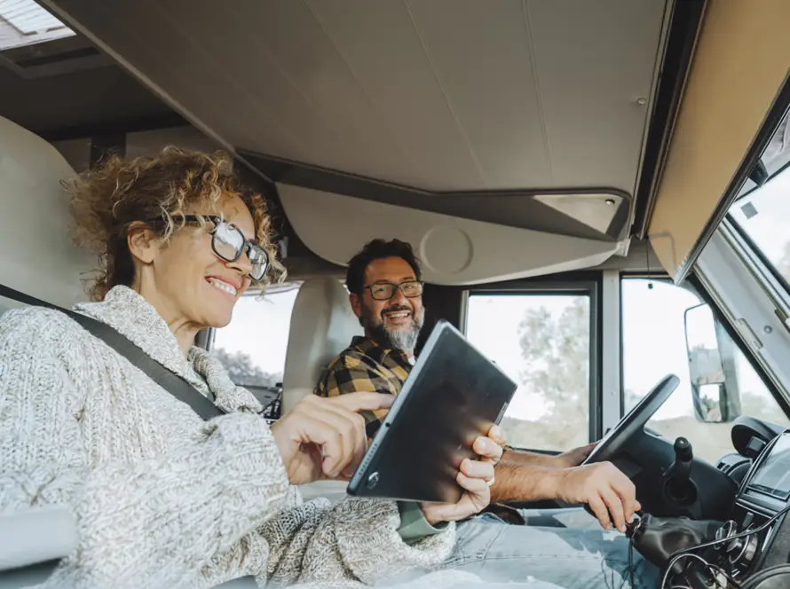 RV Couple mapping their route